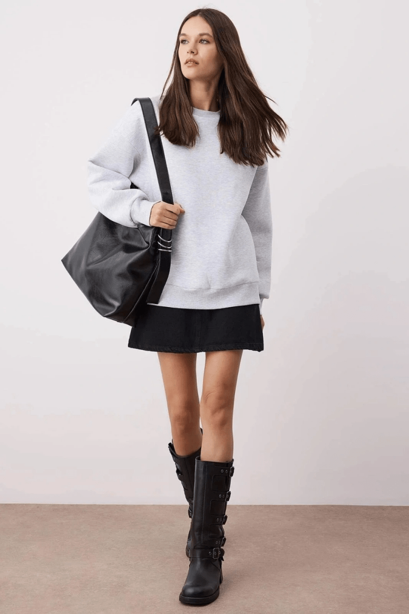 3 iplik şardonlu bisiklet yaka sweatshirt - ÖZER&HERMİN