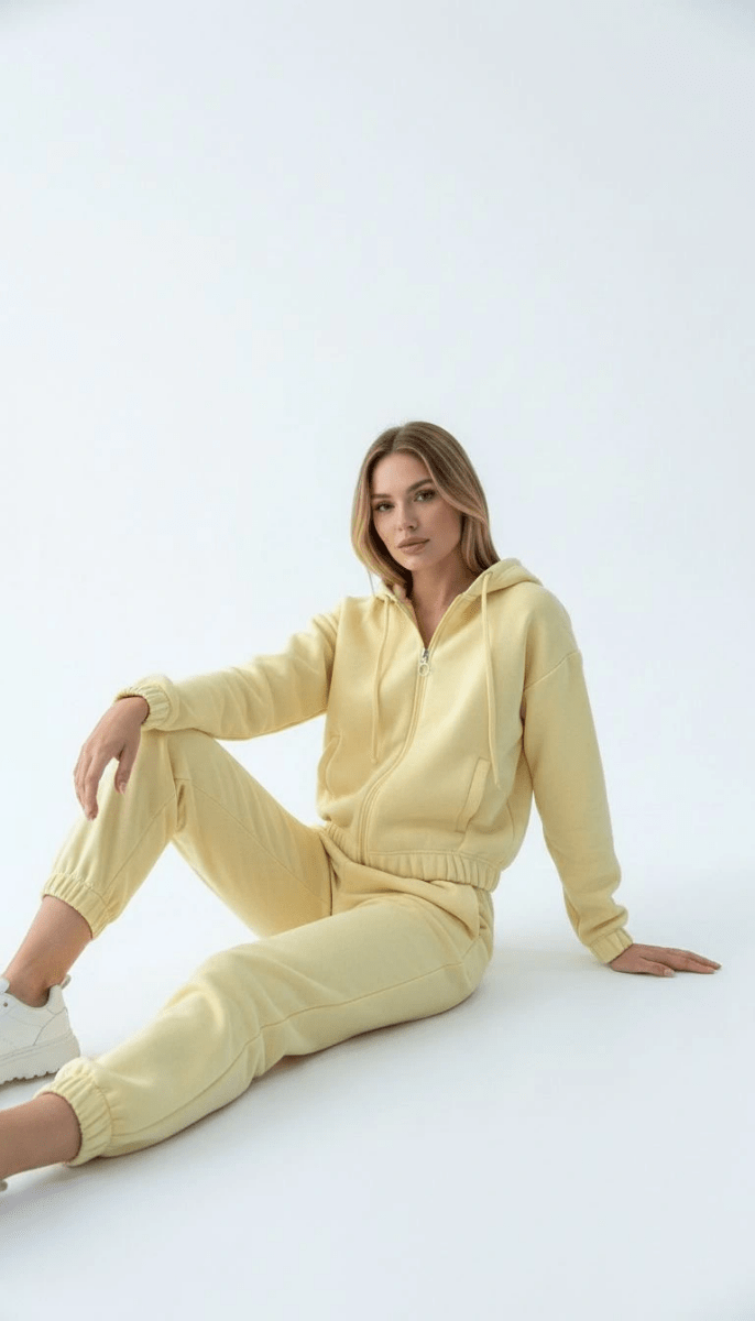 3 iplik şardonlu Kapşonlu fermuarlı kısa üst - ÖZER&HERMİN