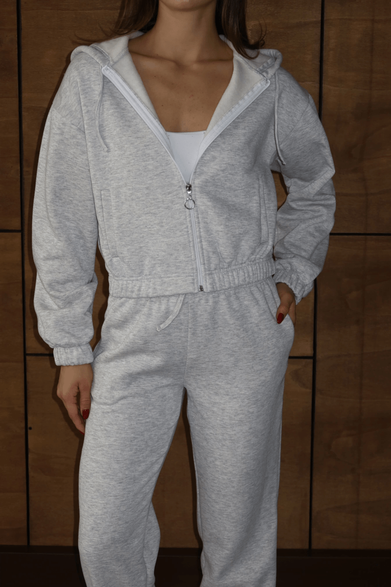 3 iplik şardonlu Kapşonlu fermuarlı kısa üst - ÖZER&HERMİN