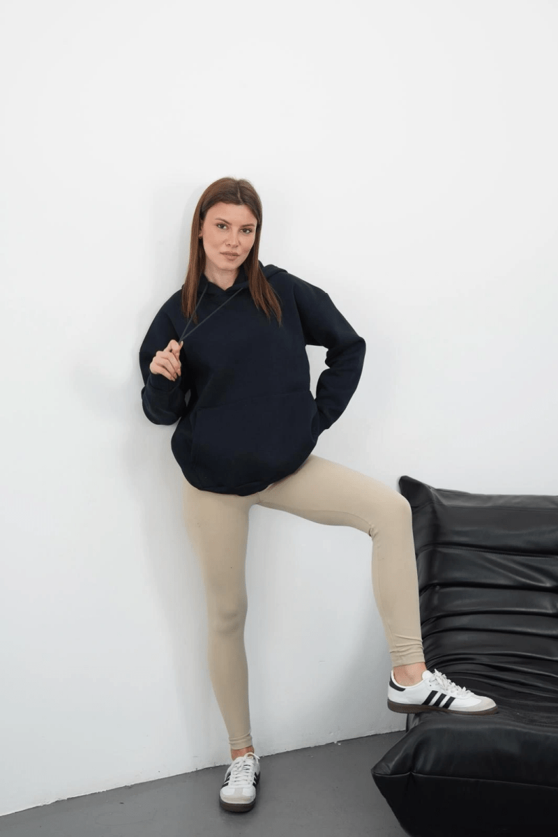 3 iplik şardonlu kapşonlu swetshirt - ÖZER&HERMİN