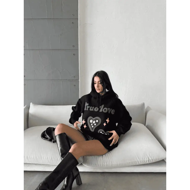 3 iplik şardonlu oversize compact true baskılı sweat - Özer&Hermin