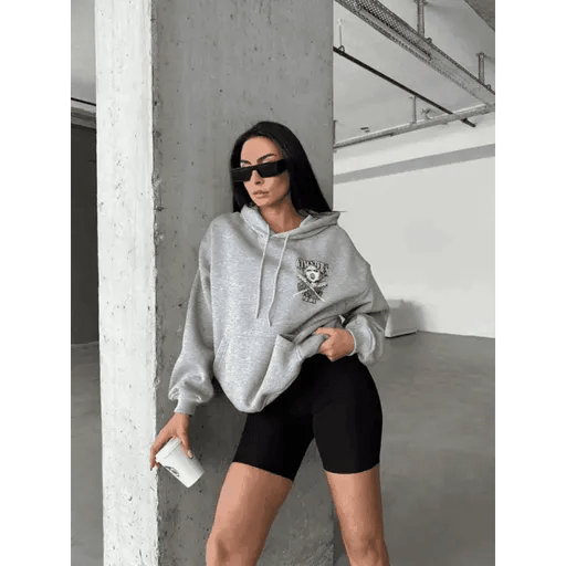 3 İplik Şardonlu Oversize Kafa Baskılı Sweatshirt - ÖZER&HERMİN