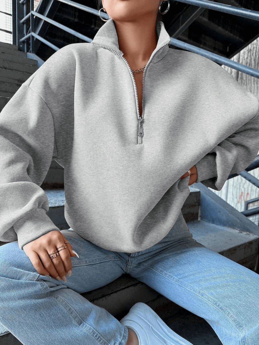 3 iplik Şardonlu yarım fermuarlı sweatshirt - ÖZER&HERMİN