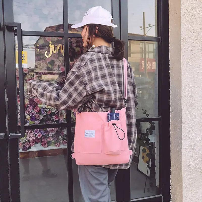 Harajuku Kanvas Çantalar Öğrenci El Çantası Cepli Preppy Buckpack Omuz Çantası Kadınlar İçin - Özer&Hermin