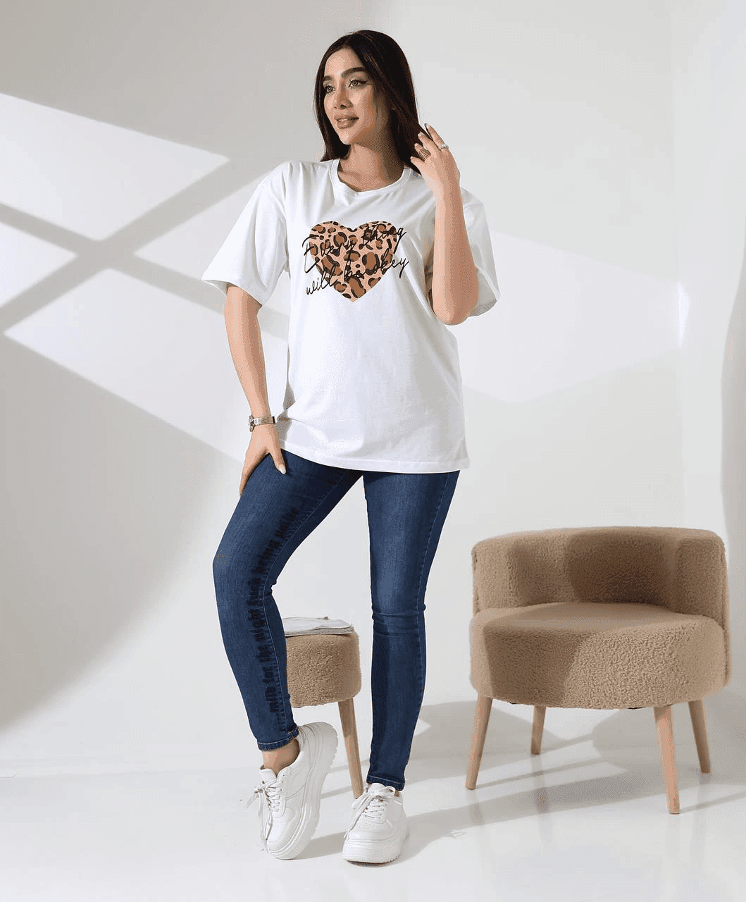 Leopar kalp baskılı tişört - Özer&Hermin