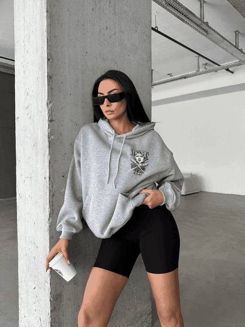 3 iplik şardonlu oversize compact kafa baskılı sweat gri - Özer&Hermin
