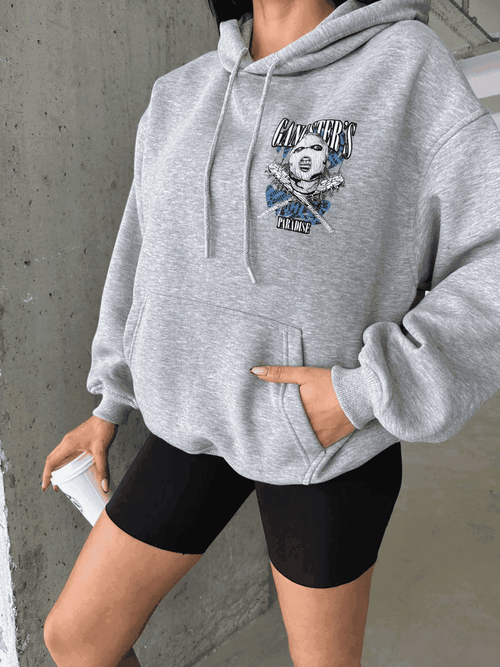 3 iplik şardonlu oversize compact kafa baskılı sweat gri - Özer&Hermin