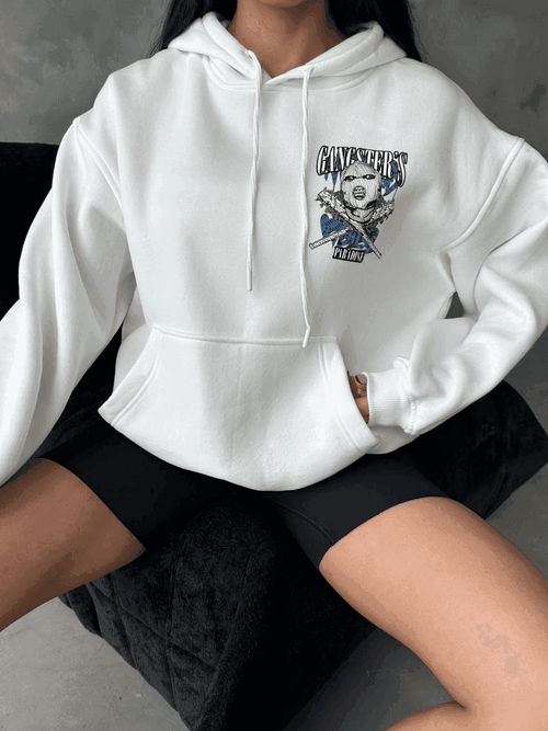 3 iplik şardonlu oversize compact kafa baskılı sweat beyaz - Özer&Hermin
