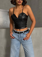 Crop Deri Rastale Bluz - Trendy ve Şık Tasarım
