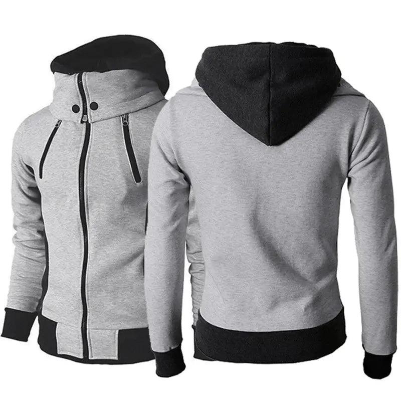 Erkek Fermuarlı Kapüşonlu Ceket Sahte İki Parça Spor Hırka Rahat Slim Sweatshirt Ceket - Özer&Hermin