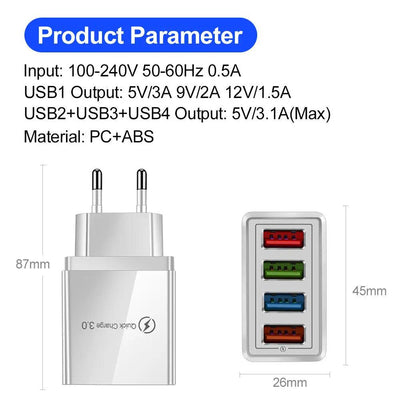 USB şarj aleti hızlı şarj 3.0 4 telefon adaptörü Tablet için taşınabilir duvar mobil şarj cihazı hızlı şarj cihazı - Özer&Hermin