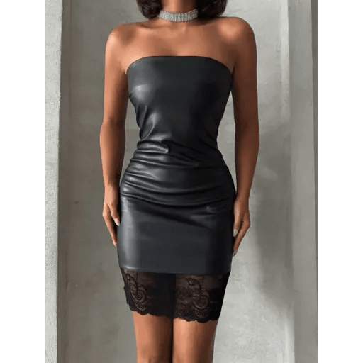 Alti Dantelli Straplez Deri Elbise - Şıklığınızı Tamamlayın - ÖZER&HERMİN