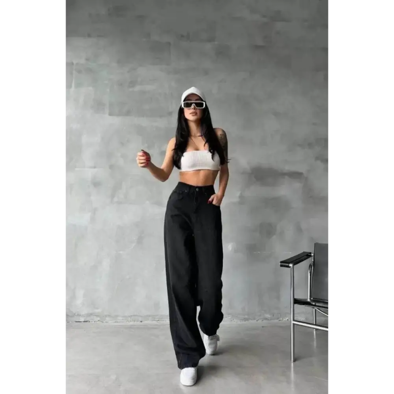 Arkadan tokalı jeans pantolon - Özer&Hermin
