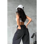 Arkadan tokalı jeans pantolon - Özer&Hermin