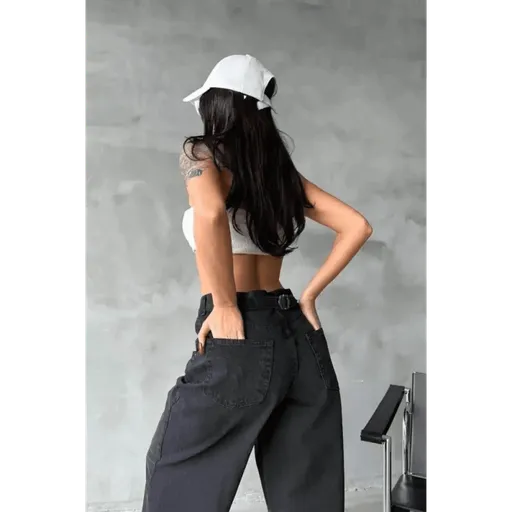 Arkadan tokalı jeans pantolon - Özer&Hermin
