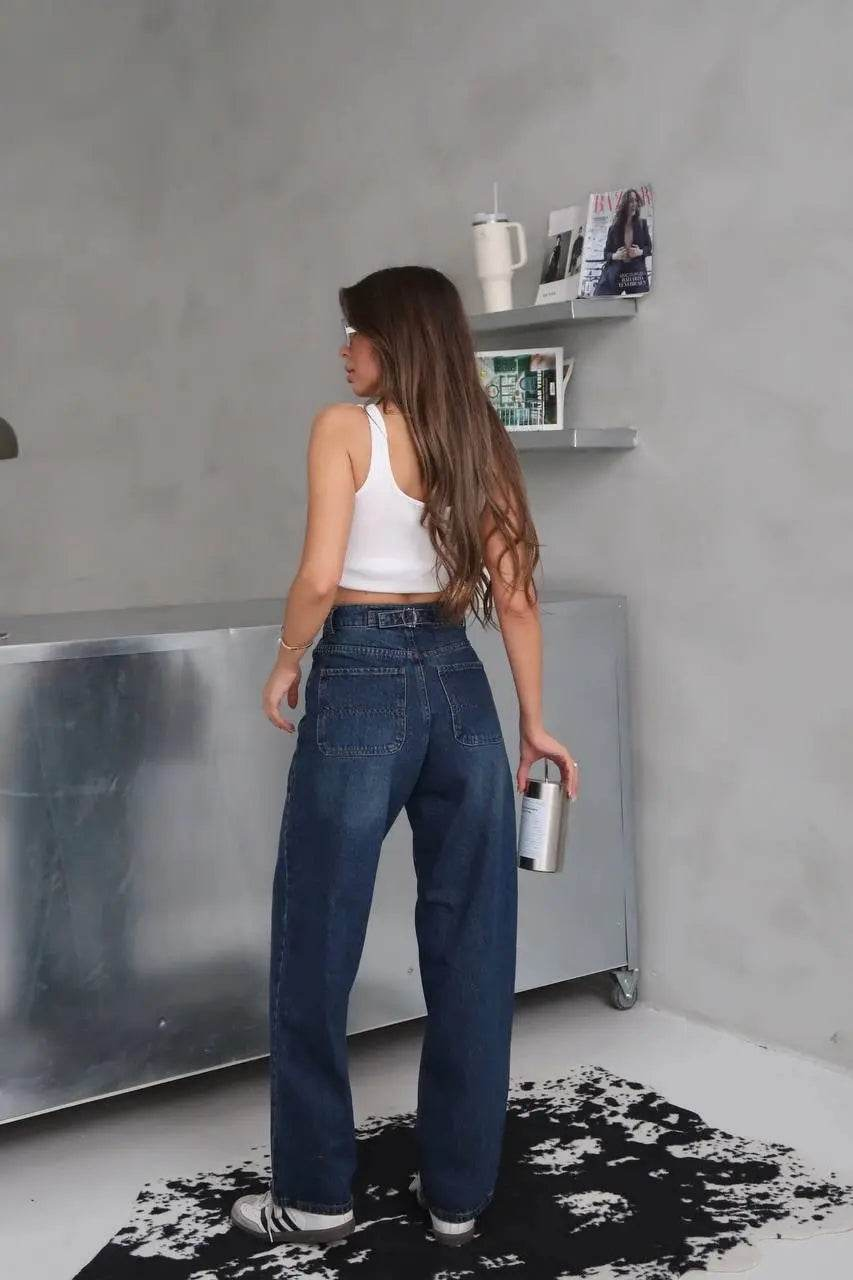 Arkadan tokalı jeans pantolon - Özer&Hermin