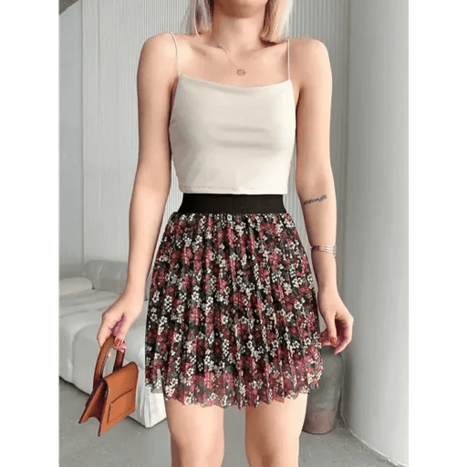 Baskılı Mini Etek - Astar Detaylı Şık Tasarım - ÖZER&HERMİN