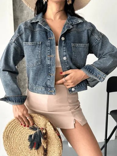 Cift Cepli Crop Kot Ceket - Katlamalı Süper Taş Enzim Yıkama - ÖZER&HERMİN