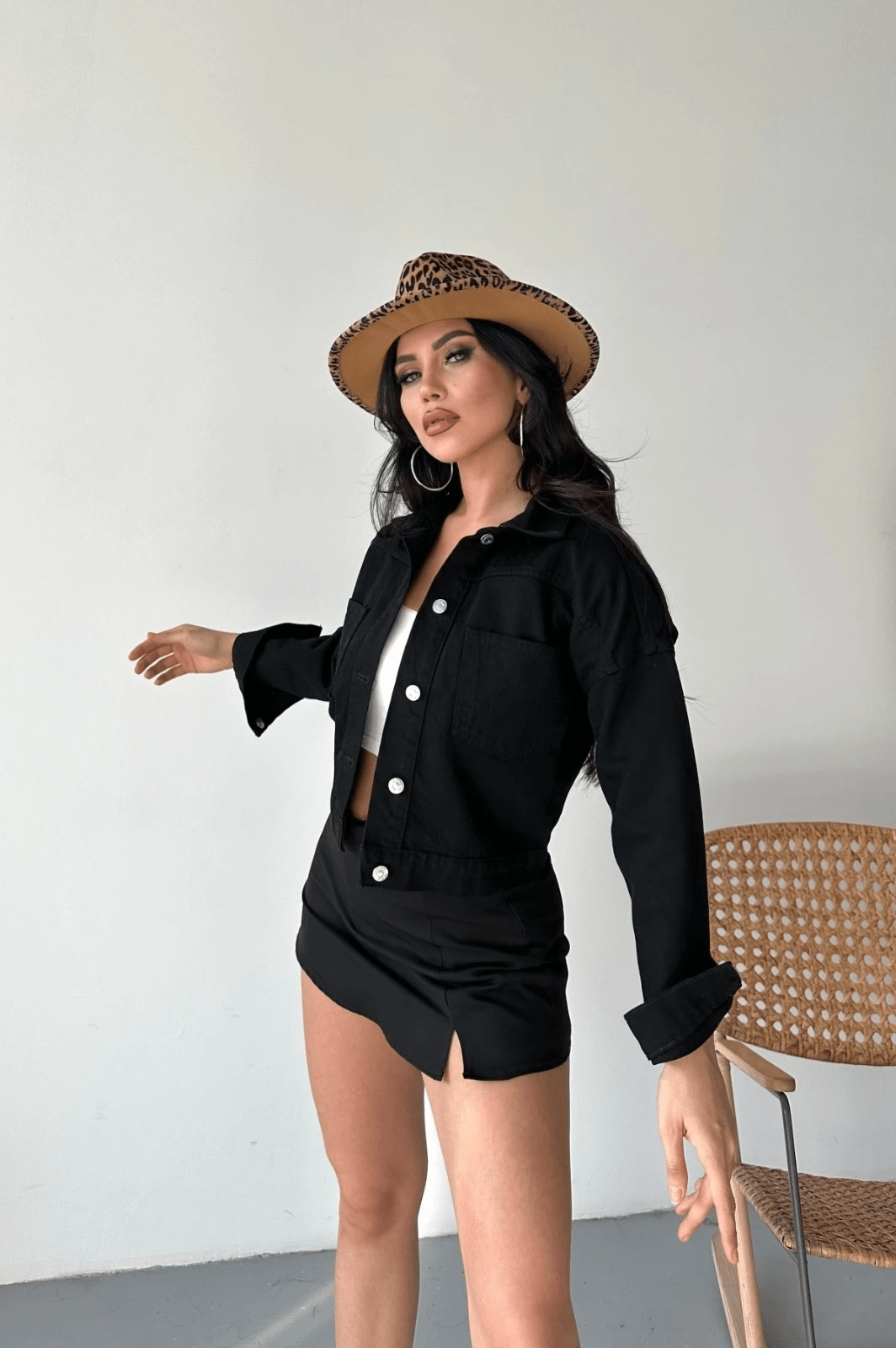 Cift Cepli Crop Kot Ceket - Katlamalı Süper Taş Enzim Yıkama - ÖZER&HERMİN