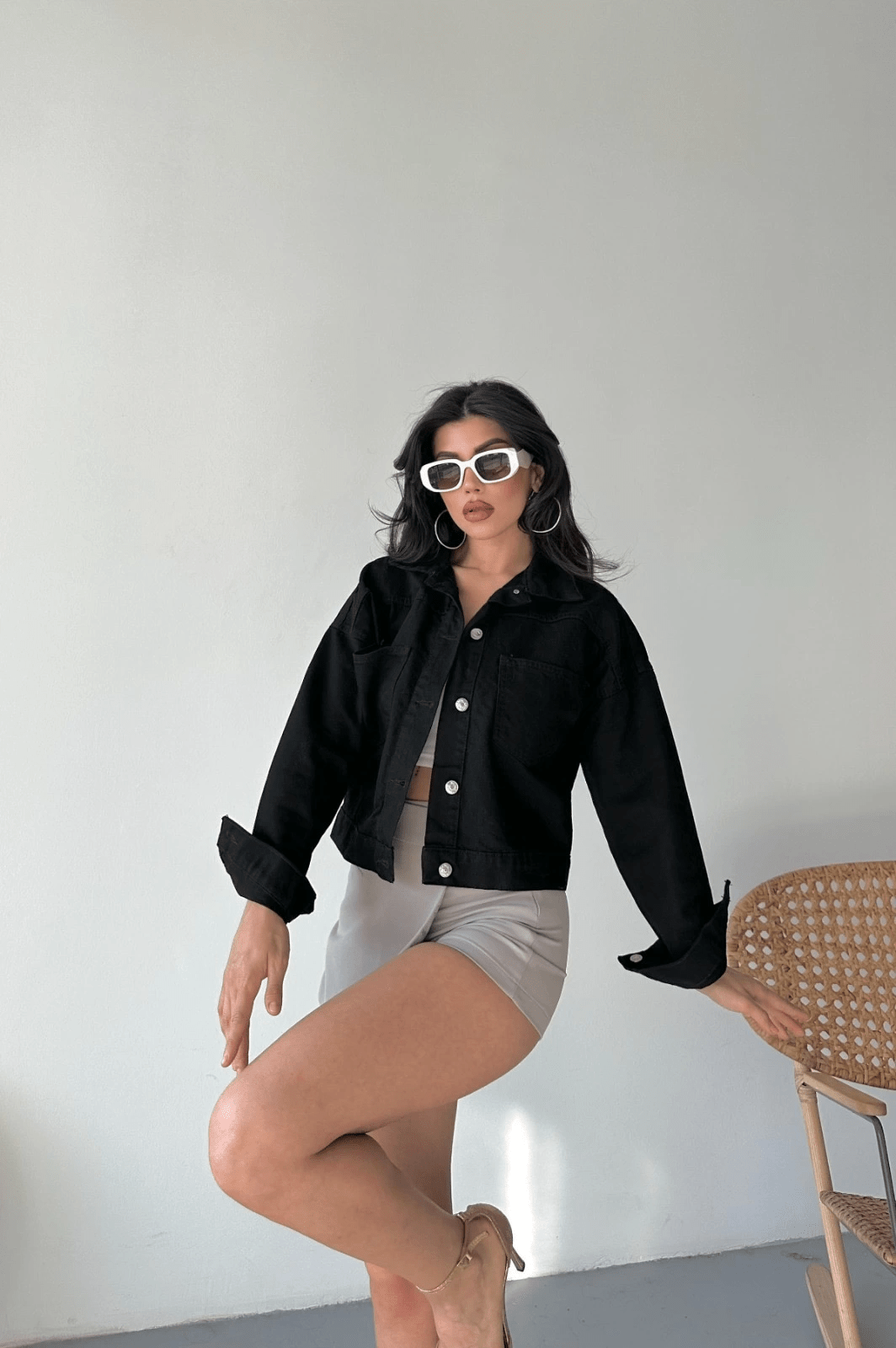 Cift Cepli Crop Kot Ceket - Katlamalı Süper Taş Enzim Yıkama - ÖZER&HERMİN