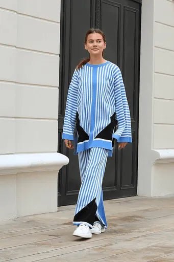 Cizgili Bisiklet Yaka Triko Takim - Şık ve Rahat Tasarım - ÖZER&HERMİN