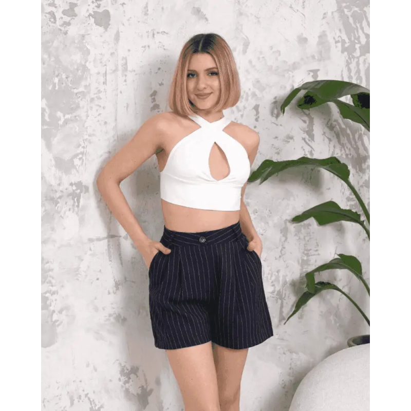 Çizgili düğmeli şort - Özer&Hermin