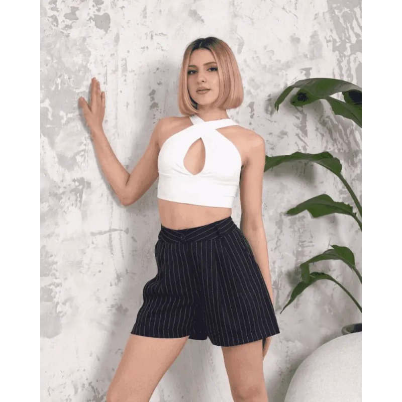 Çizgili düğmeli şort - Özer&Hermin