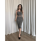 Çizgili etek crop takım - Özer&Hermin