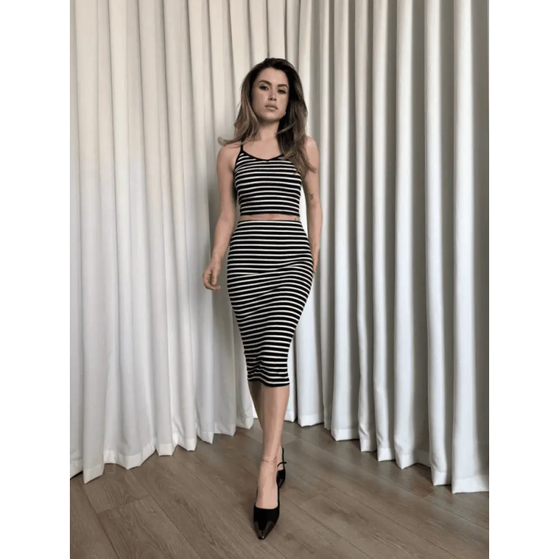 Çizgili etek crop takım - Özer&Hermin