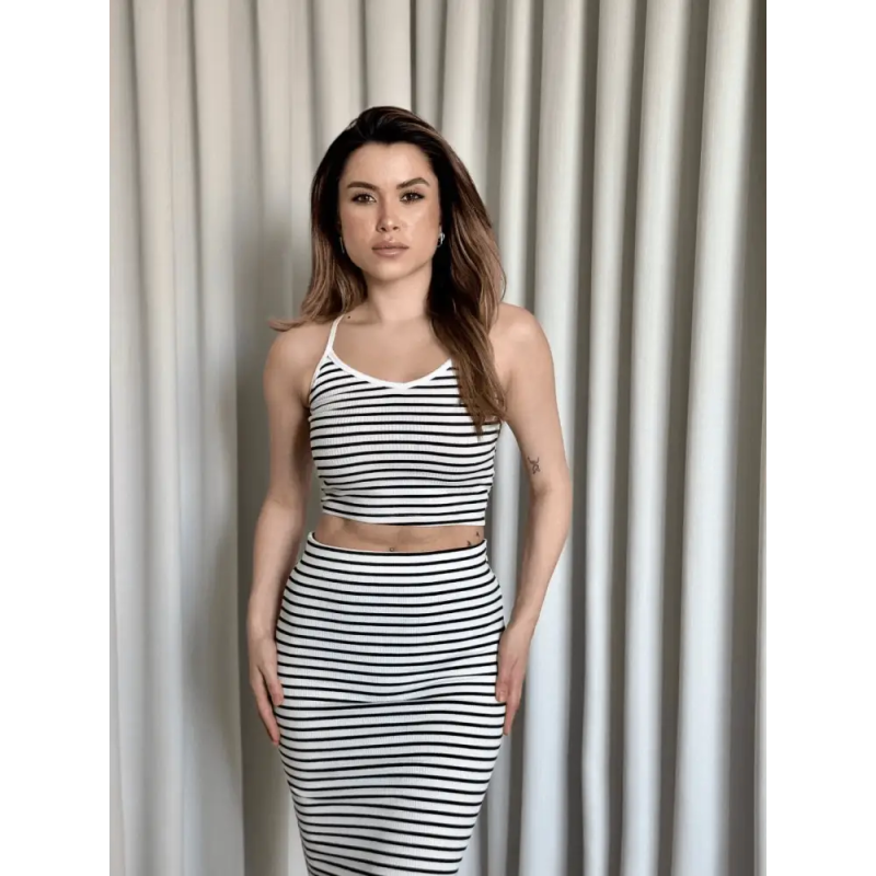Çizgili etek crop takım - Özer&Hermin