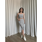 Çizgili etek crop takım - Özer&Hermin