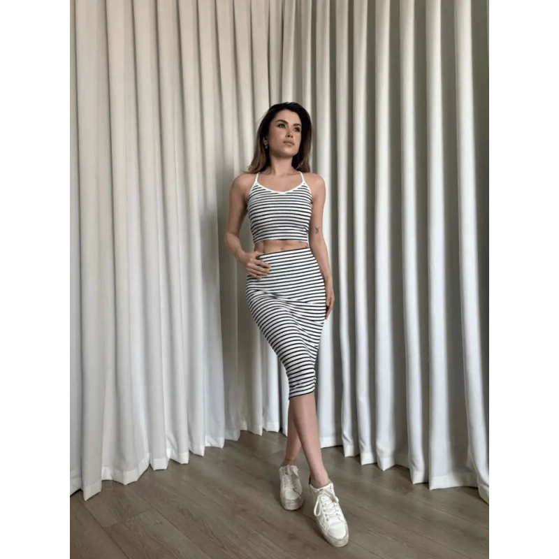 Çizgili etek crop takım - Özer&Hermin