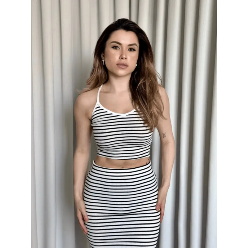 Çizgili etek crop takım - Özer&Hermin