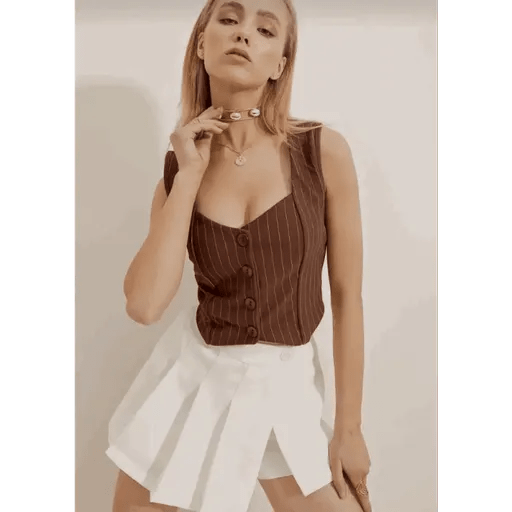 Cizgili Krep Yelek - Şık ve Rahat Düğmeli Seçim - ÖZER&HERMİN