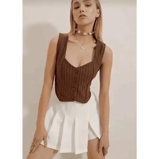 Cizgili Krep Yelek - Şık ve Rahat Düğmeli Seçim - ÖZER&HERMİN