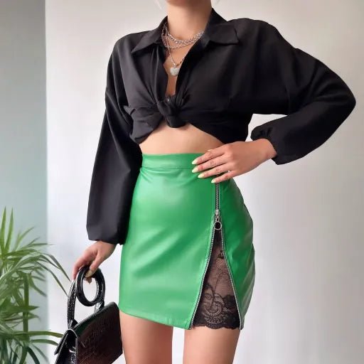 Dantelli Deri Etek - Fermuarlı Şıklık ve Zarafet - ÖZER&HERMİN