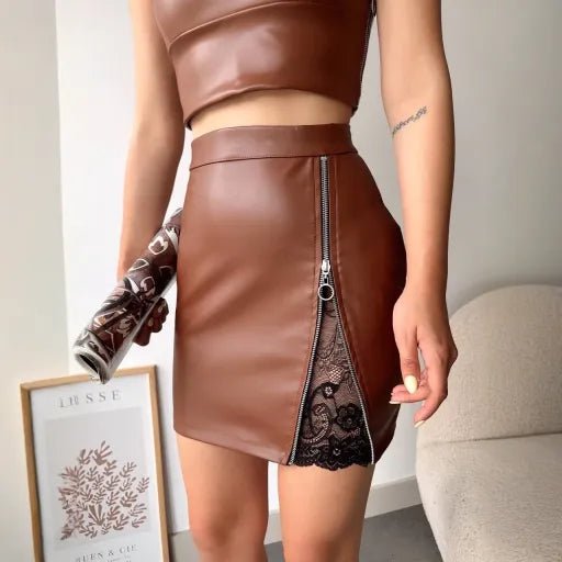 Dantelli Deri Etek - Fermuarlı Şıklık ve Zarafet - ÖZER&HERMİN