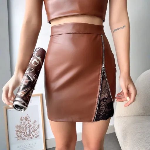 Dantelli Deri Etek - Fermuarlı Şıklık ve Zarafet - ÖZER&HERMİN