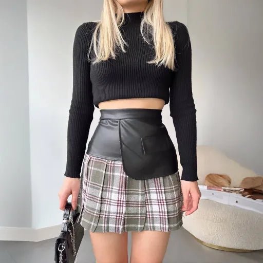 Deri Garnili Ekose Etek - Şık ve Rahat Tasarım - ÖZER&HERMİN