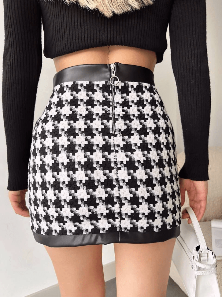 Deri garnili kaz ayağı kaşe etek - ÖZER&HERMİN