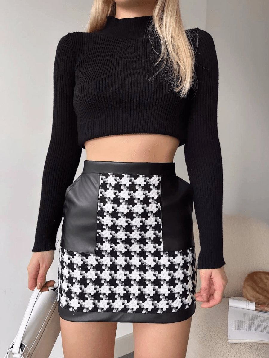 Deri garnili kaz ayağı kaşe etek - ÖZER&HERMİN