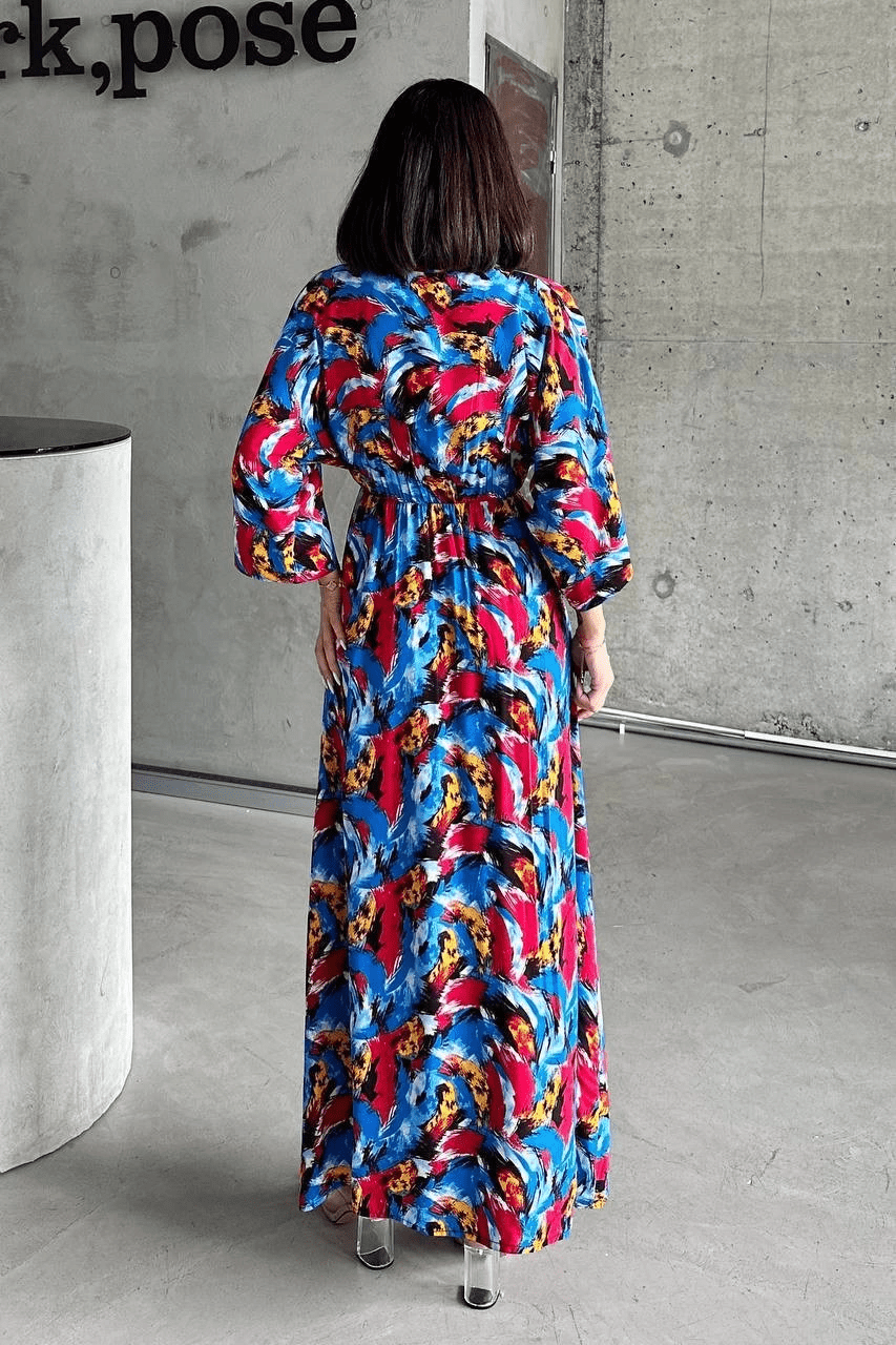 Dokuma Baskılı Yarasa Kol Elbise - Şık ve Konforlu Tasarım - ÖZER&HERMİN