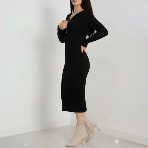 Fermuar Detayli Elbise: Fitilli ve Şardonlu Şıklık - ÖZER&HERMİN