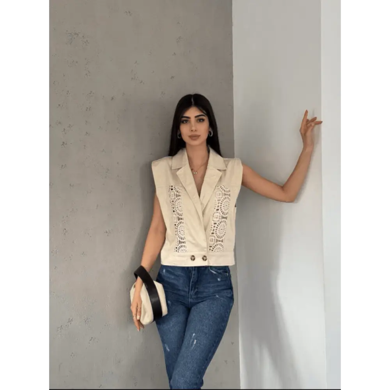 Güpür Detaylı Kadın Yelek - Özer&Hermin