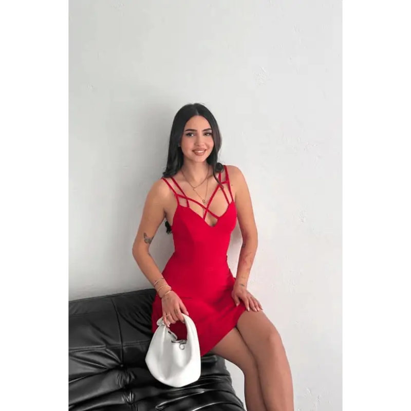 İnce çift askılı mini elbise - Özer&Hermin