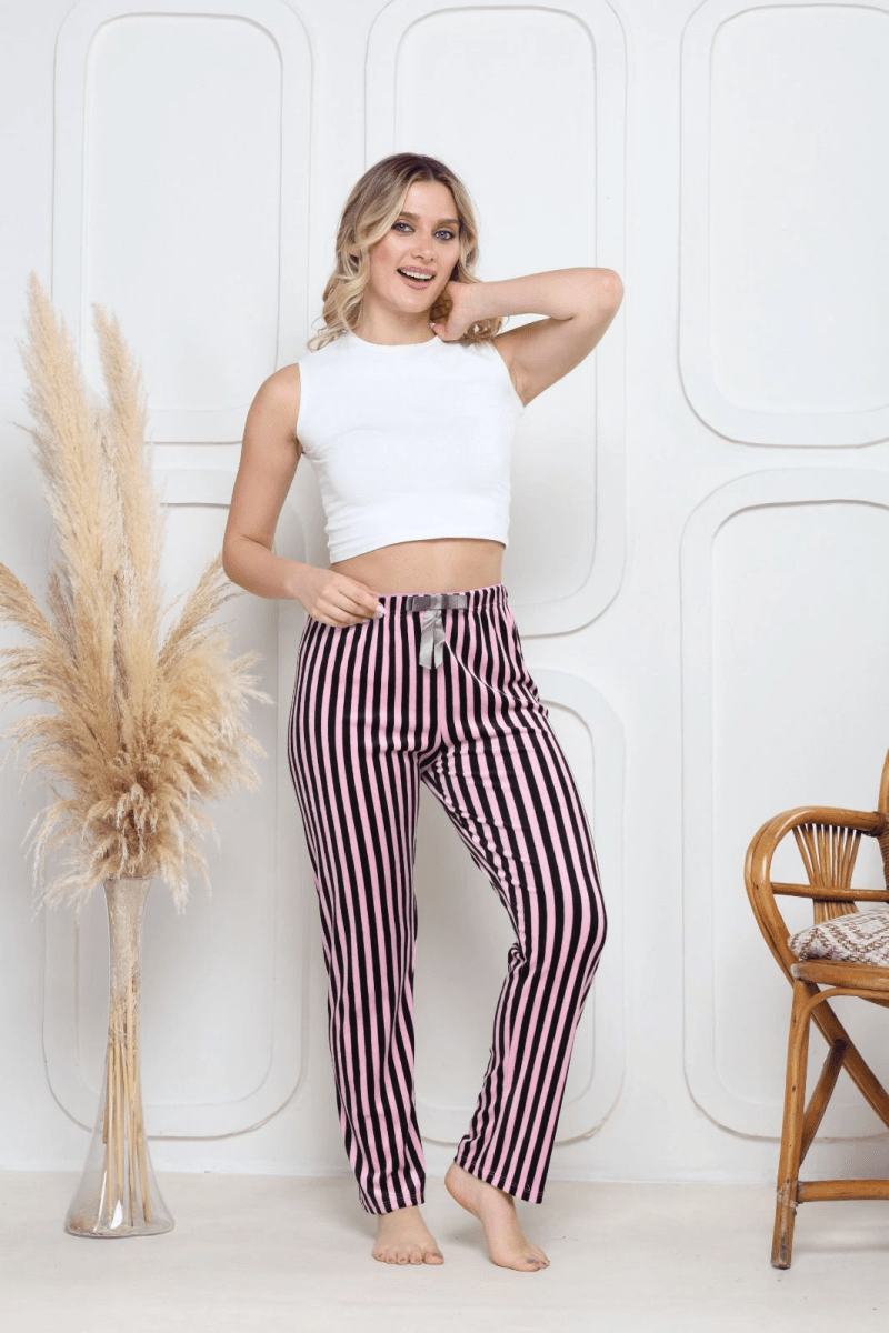 Kadife pijama altı lacivert üzerine beyaz Pontiye - ÖZER&HERMİN