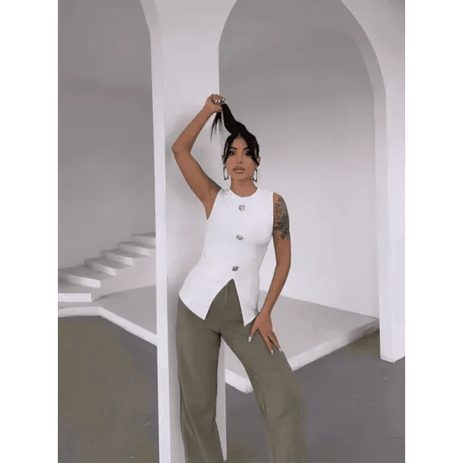 Kadın Gold Düğmeli Bluz - Şık ve Rahat Tasarım - ÖZER&HERMİN