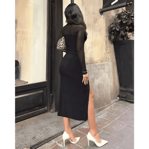 Kadın Tül Detaylı Midi Elbise Yırtmaçlı Modellere Göz Atın - ÖZER&HERMİN