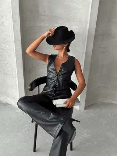 Kaplama Dugmeli Deri Yelek - Şıklığın Zirve Noktası - ÖZER&HERMİN