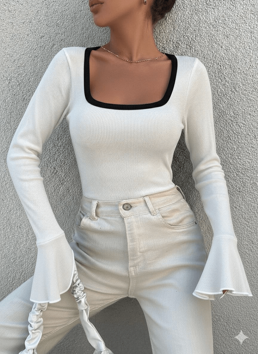 Kare Yaka Garnili Ispanyol Kol Bluz - ÖZER&HERMİN